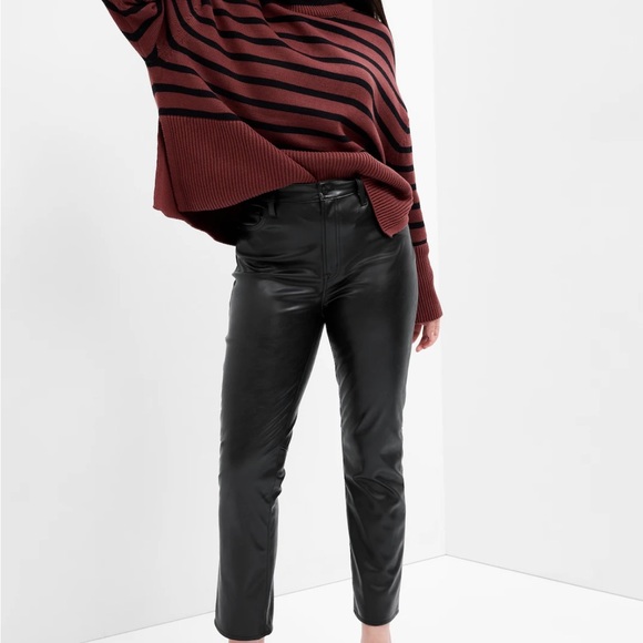 Woman’s Gap Faux leather vintage slim high rise pants. Size 32/ 14 Regular Black - Picture 5 of 14